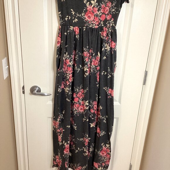 12 pm by Mon Ami Women's Maxi Long Gray Floral Dress Stretchy Cottage Core - Picture 3 of 10